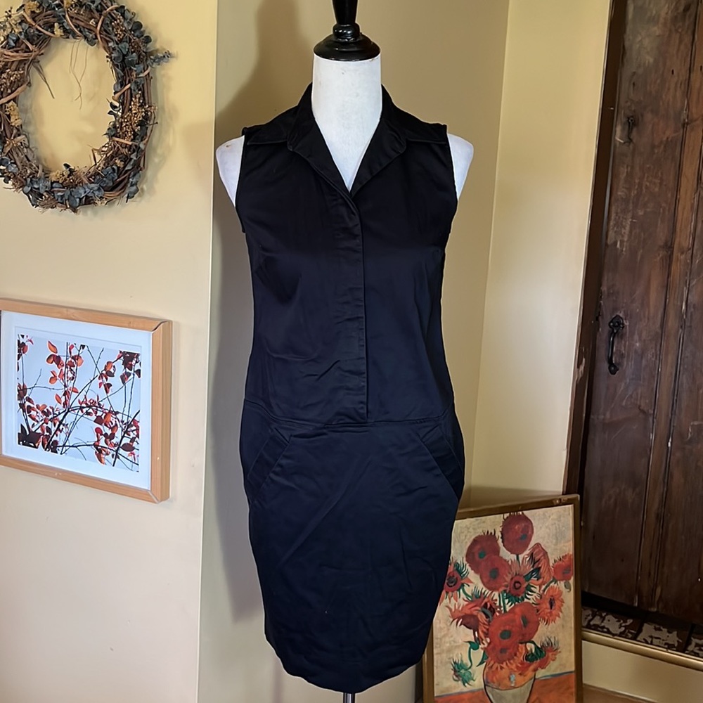 RALPH LAUREN Size 2 Button Front Little Black Dress Soft Cotton STRETCH $168